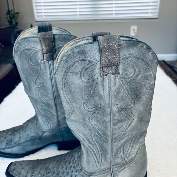 Minerva Genuine Ostrich Leather Gray Western Cowboys boots Size 8.5 - Picture 6 of 16